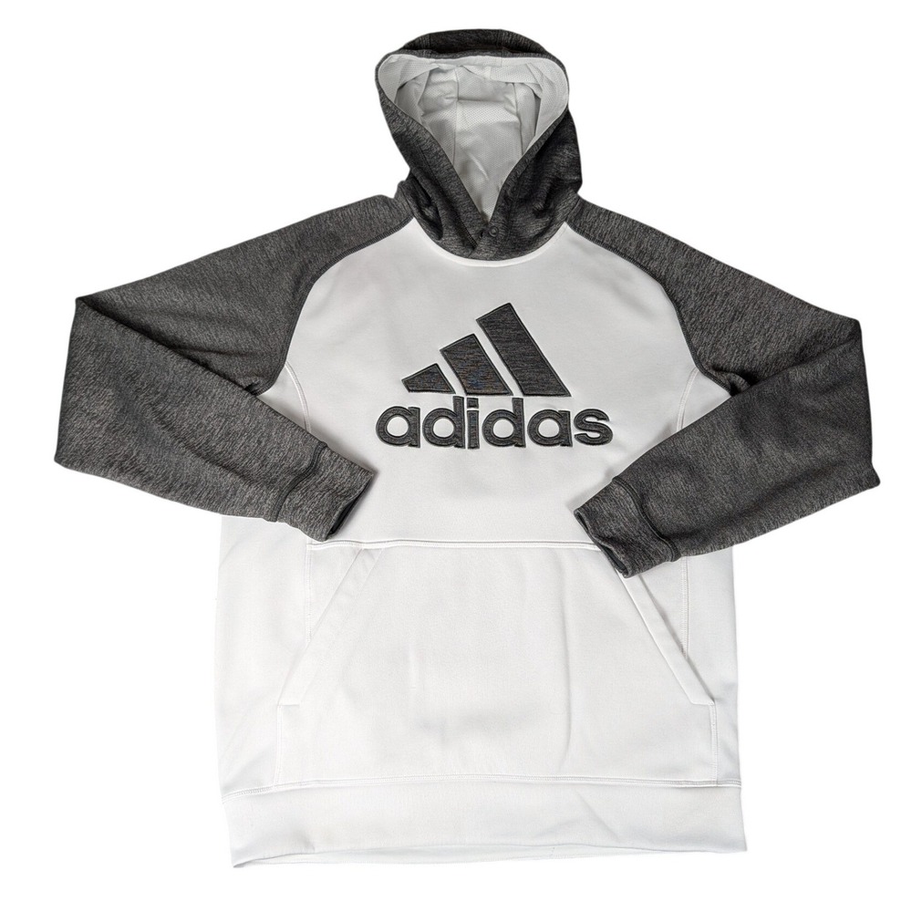 Adidas Climawarm Hoodie Mens White Heather Grey Raglan Pullover Sweatshirt M